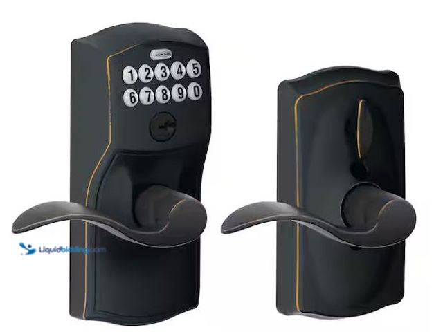 Lot 49-3472065 - Schlage Camelot Aged Bronze Keypad Door Lock with Accent Handle and Flex Lock Model # FE595 V CAM 71...