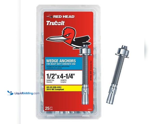 Lot 49-5407687 - Red Head 1/2 in. x 4-1/4 in. Zinc-Plated Steel Hex-Nut-Head Solid Concrete Wedge Anchors (25-Pack). ...