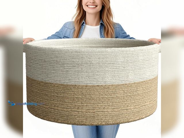 Lot 49-5487826 - 125L Extra Large Blanket Basket, 25" x 16", Jumbo Laundry Woven Baskets Decorative Home, Cotton Rope...