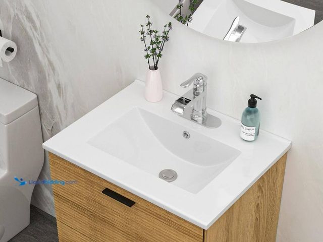 Lot 49-3639375 - Tenleaf Rectangular Ceramic Vanity Top in White with Overflow (24 in. W x 18 in. D x 7 in. H) Model:...