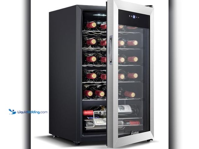 Lot 49-1519444 - AAOBOSI 17 Inch Wine Cooler, 24 Bottles Wine Fridge, Wine Refrigerator Small with LED Display Light,...