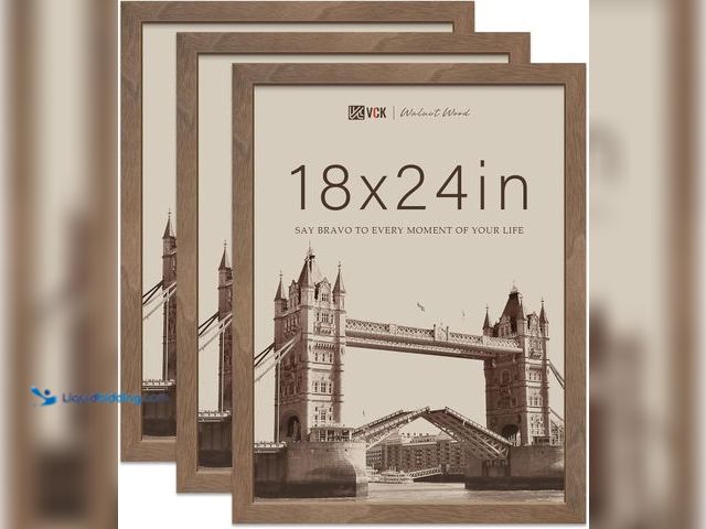 Lot 49-5413879 - VCK 18x24 Poster Frame Brown Walnut - 3 Pack, Exclusive Natural Wood Grain Solid Wood Picture Frame,...