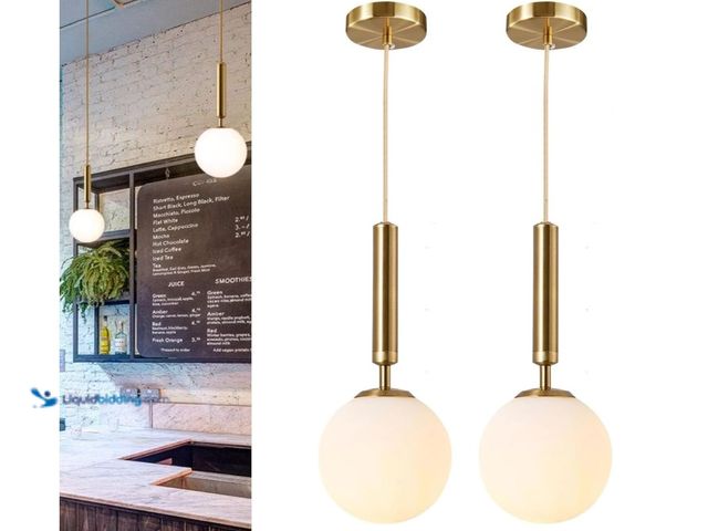 Lot 49-3431554 - Modern Ceiling Lights Battery Operated Pendant Lights Set Of 2,Gold Battery Chandelier With Wireless...