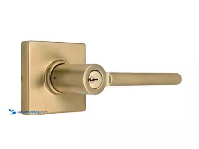 Lot 49-1569209 - Lot of (2) Defiant Tonebridge Brushed Gold Keyed Entry Door Handle with Square Rose, Model # 32LS3XM...
