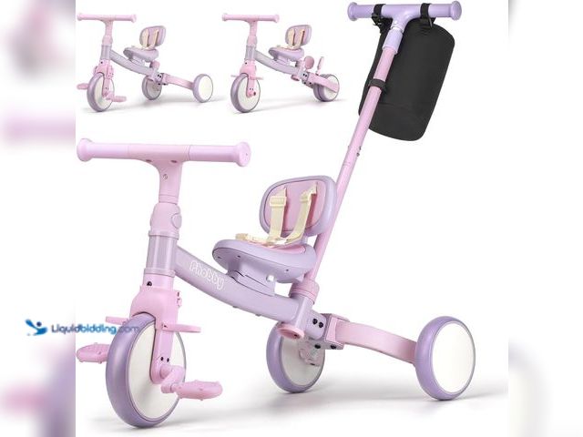 Lot 49-5483743 - 5 in 1 Toddler Tricycle with Steering Push Handle for 1 2 3 4 Years Old, Kids Trike with Removable P...