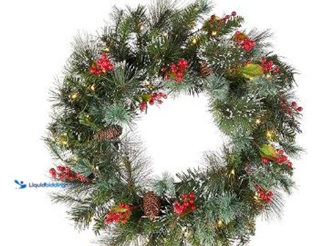 Lot 49-1544863 - National Tree Company Pre-Lit Artificial Christmas Wreath, Green, Crestwood Spruce, White Lights, De...