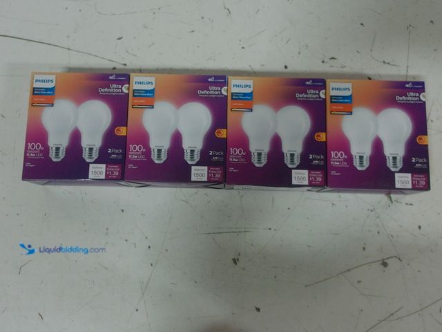 Lot 49-3614325 - Lot of (4) packs of Philips 100-Watt Equivalent A19 Ultra Definition Dimmable E26 LED Light Bulb Eye...