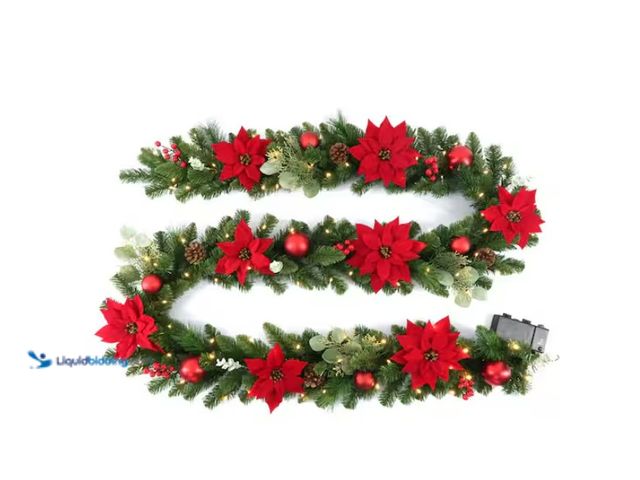 Lot 49-1542234 - 12 Ft Per Lit LED Berry Bliss Artifical Christmas Garland, Slightly used, Unable to test.  Ref#HOL-1...