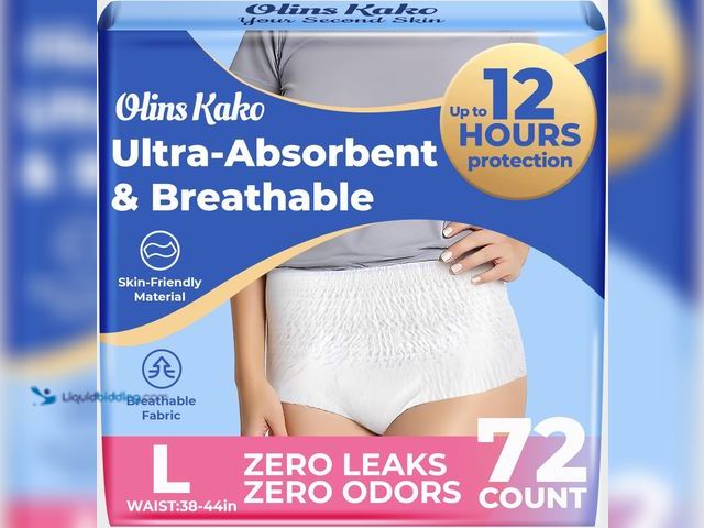 Lot 49-3531815 - Adult Incontinence & Postpartum Bladder Leak Underwear for Women, Disposable, Maximum, Large, 72 Cou...