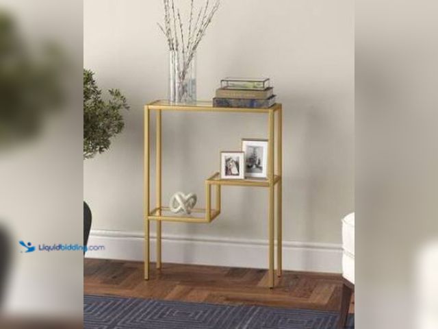 Lot 49-1569293 - Lovett 22 in. Brass Rectangular Glass Console Table, Model # AT1704, Unused.  Ref#SBS0114