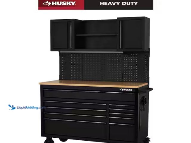 Lot 49-5580805 - Husky
56 in. W x 27.6 in. D 10-Drawer Matte Black Heavy-Duty Mobile Workbench with Pegboard and Top...
