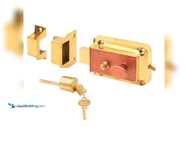Lot 49-5412837 - Prime-Line
Rim Single Cylinder Deadbolt, Cast Bronze Construction, Polished Brass-Plated Finish, Co...