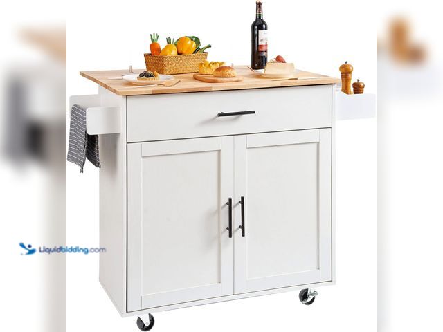 Lot 49-5485209 - VEVOR Kitchen Island Cart with Solid Wood Top, 35.4" Width Mobile Carts with Storage Cabinet, Rollin...