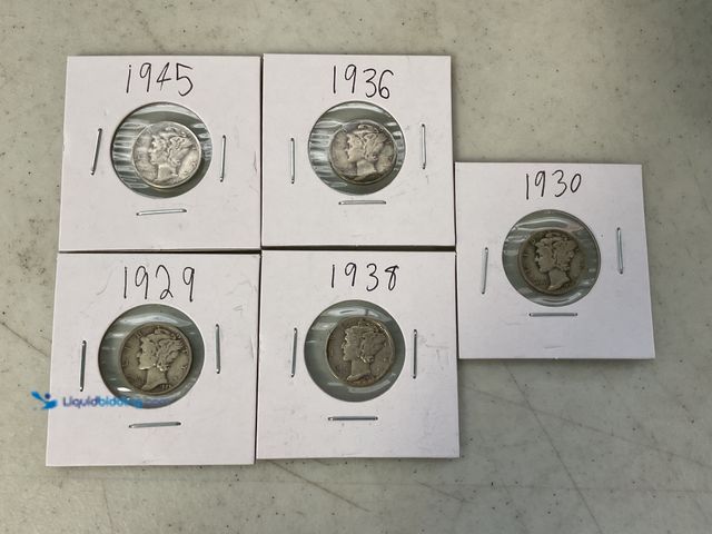 Lot 49-1505721 - LOT OF 5 90% SILVER MERCURY DIMES 1929-1945 #COINS0122