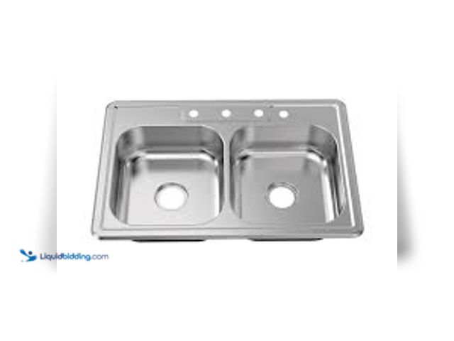 Lot 49-5440262 - Glacier Bay 33 in. Drop-In 50/50 Double Bowl 22 Gauge Stainless Steel Kitchen Sink. Model # VT3322A0...