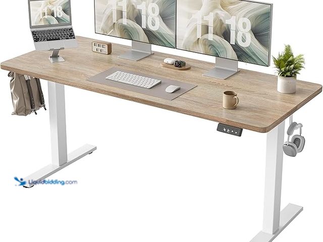 Lot 49-3430477 - TIQLAB Standing Desk 63 x 24 inch, Electric Height Adjustable Desk with Splice Board, Sit Stand Desk...
