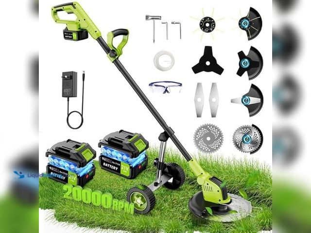 Lot 49-5415553 - Kihoplly 20000 RPM Electric Weed Wacker with Wheel, 2 * 3000mAh Battery, 5 Blade, 12″ Brushless Cord...