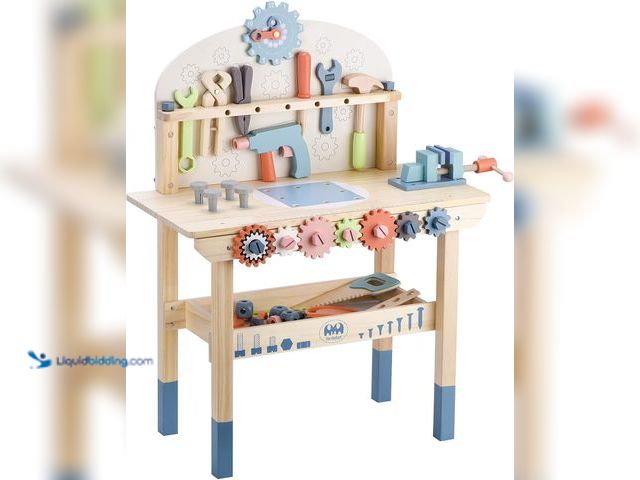 Lot 49-3535348 - Tool Bench for Kids Toy Play Workbench Wooden Tool Bench Workshop Workbench with Tools Set Wooden Co...