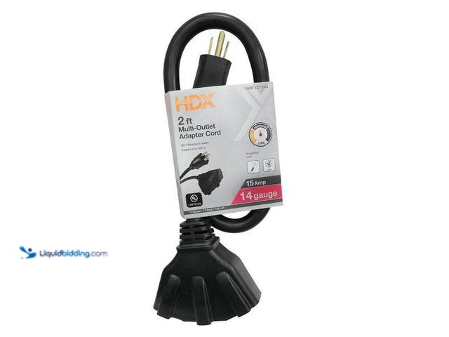 Lot 49-5446976 - HDX
2 ft. 14/3 Medium Duty Indoor/Outdoor Adaptor Cord with Multiple Outlet Triple Tap End, Black P...