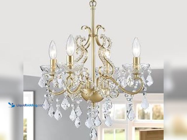 Lot 49-1513901 - Mini Crystal Chandelier, Modern K9 Crystal Chandeliers for Dining Room, 4-Lights Gold Pendant Ceilin...