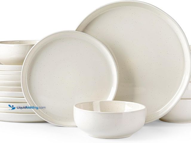 Lot 49-5406901 - GBHOME Ceramic Dinnerware Sets for 6, 18pcs Stoneware Plates and Bowls Sets, Handmade Chip and Scrat...