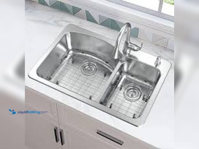 Lot 49-5488442 - Glacier Bay Bratten 33 in. Drop-In 60/40 Double Bowl 18 Gauge Stainless Steel Kitchen Sink with Pull...