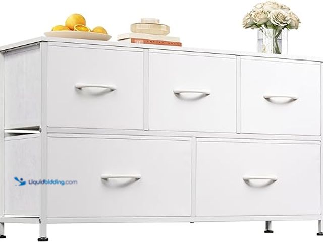 Lot 49-5461046 - WLIVE Dresser for Bedroom with 5 Drawers, Wide Chest of Drawers, Fabric Dresser, Storage Organizatio...