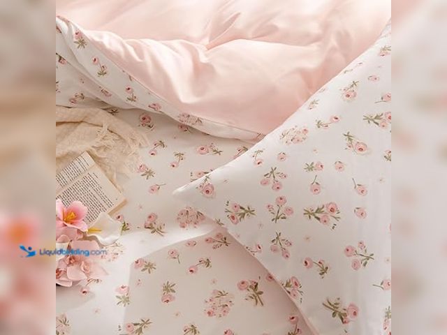 Lot 49-5448537 - Floral Comforter Set Queen Size - 3 Pieces Pink White Floral Comforter Bedding Sets Reversible Patte...