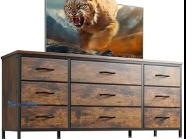 Lot 49-3481679 - EnHomee Dresser TV Stand with 9 Drawers Dresser for Bedroom, Rustic Fabric Dresser, Wide Chests of D...