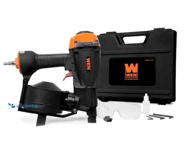 Lot 49-2001165 - WEN 3/4 in. to 1-3/4 in. 15 Degree Pneumatic Coil Roofing Nailer, Model # 61783, Unused, Has attachm...