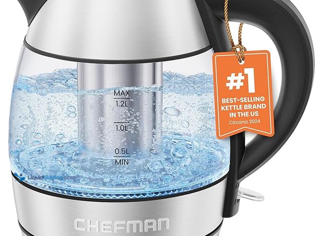 Lot 49-1557345 - CHEFMAN Electric Kettle - 1.2L 1500W Hot Water Tea Pot with Infuser, BPA Free, Auto Shut Off, Boil-D...