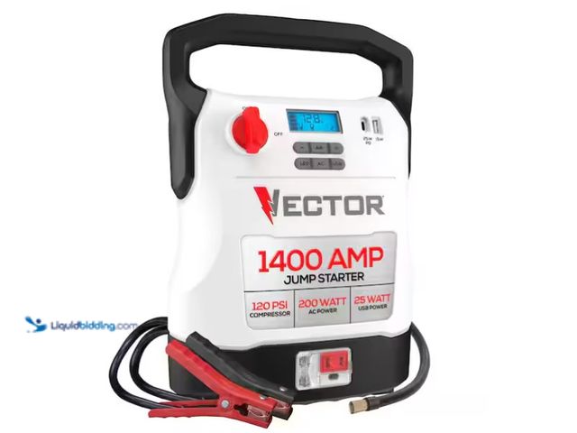 Lot 49-1575598 - VECTOR 1400 Amp Jump Starter, Compressor, USB and AC Power, Model # VECJ14C, Slightly used, Powers o...