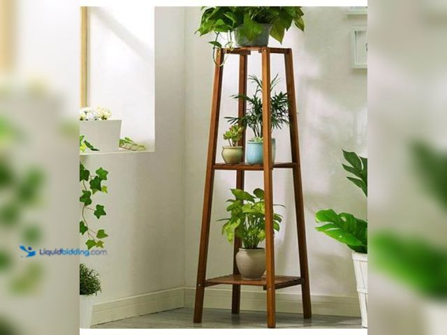 Lot 49-5414599 - UNHO Wooden Flower Stand Plant Frame Balcony Multi-Tier Potted Shelving 12"x12"x38" no model # unuse...
