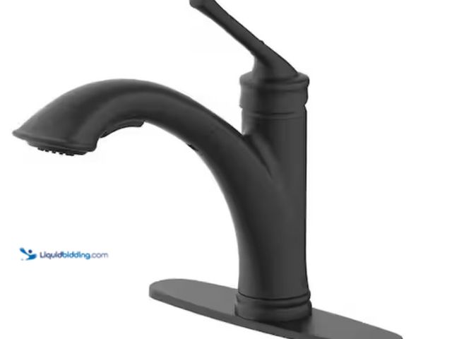 Lot 49-2006361 - Glacier Bay Hemming Single-Handle Pull-Out Sprayer Kitchen Faucet Deckplate Included in Matte Black,...