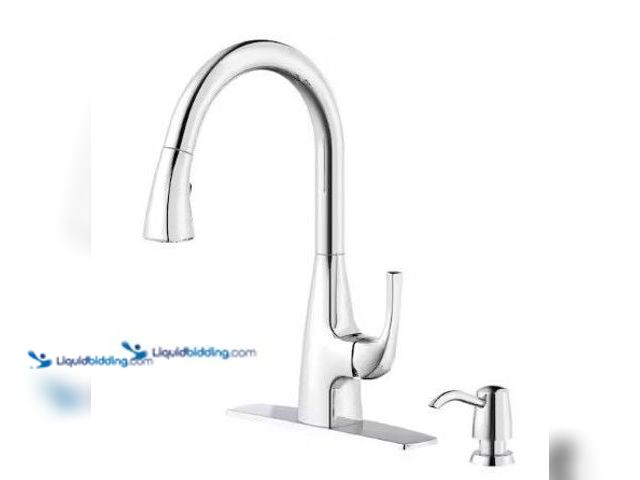 Lot 49-5581969 - Glacier Bay Calandine Single-Handle Pull-Down Sprayer Kitchen Faucet with Soap Dispenser in Chrome, ...