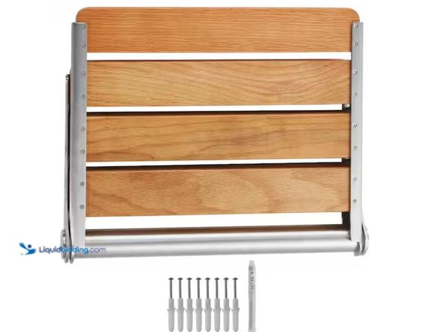 Lot 49-1622686 - SVOPES Folding Oak Shower Seat 16.1 in. x 13.4 in. Wall Mounted, 440 lbs. Load Capacity, Fold-Up Sho...