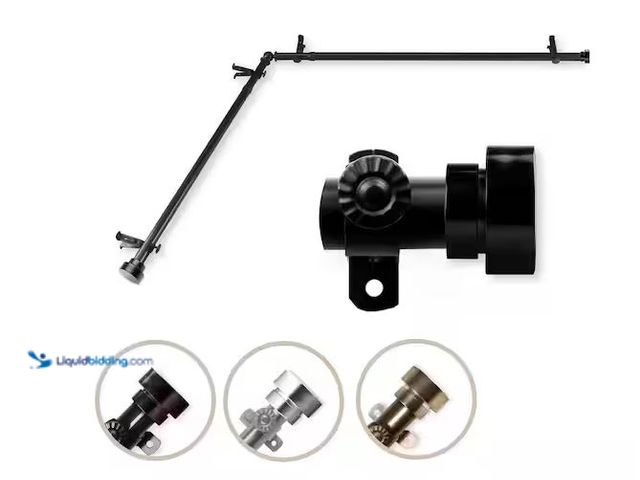 Lot 49-1548745 - Rod Desyne 13/16" Dia Adjustable 48" to 84" Single Corner Window Curtain Rod in Black with Topper Fi...