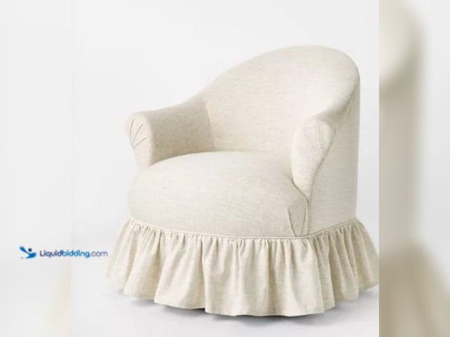 Lot 49-3565003 - Ruffle Skirt Accent Chair with Swivel Cream Flecked Linen - Threshold™ designed with Studio McGee Un...
