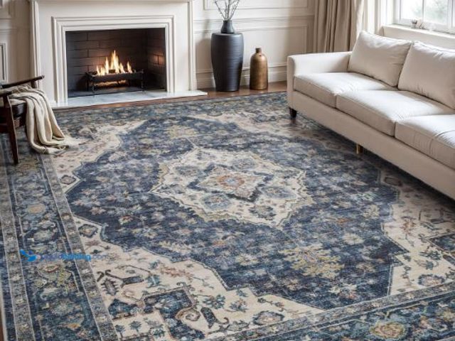 Lot 49-1569077 - Area Rug 8X10 Rugs for Living Room-Vintage Soft Blue Rugs for Bedroom-Non Slip Carpet-Washable Rug f...