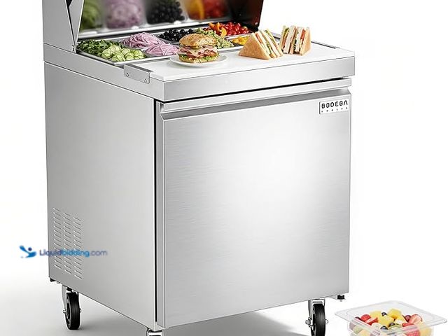 Lot 49-1593334 - BODEGACOOLER 27" W Sandwich Prep Table Refrigerator, 8.03 Cu.ft Pizza Prep Table, Commercial Salad B...