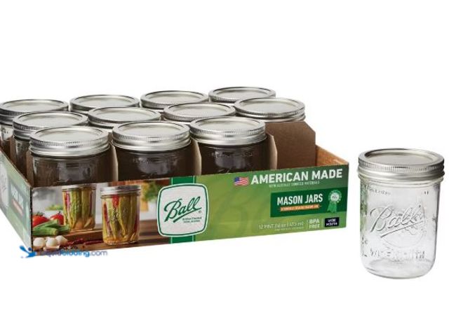 Lot 49-3566866 - Ball 16oz 11pk Glass Wide Mouth Mason Jar with Lid and Band, Unused