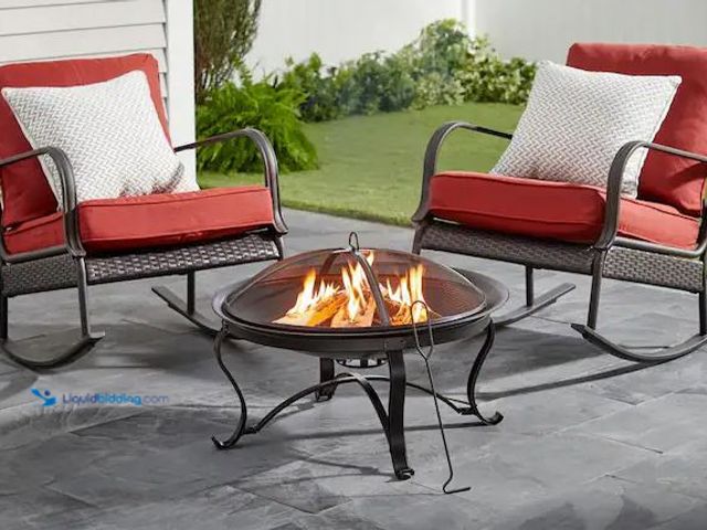 Lot 49-1539050 - Hampton Bay Sadler 29.33 in.W Rubbed Bronze Steel Wood Outdoor Fire Pit with Cover and Poker Include...