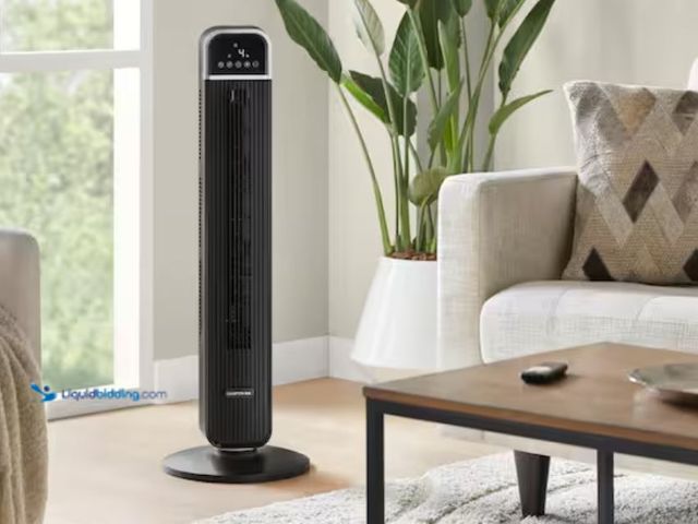 Lot 49-1623771 - Hampton Bay 36 in. 4-Speed Oscillating Tower Fan in Black with Remote Control and Easy Carry Handle,...