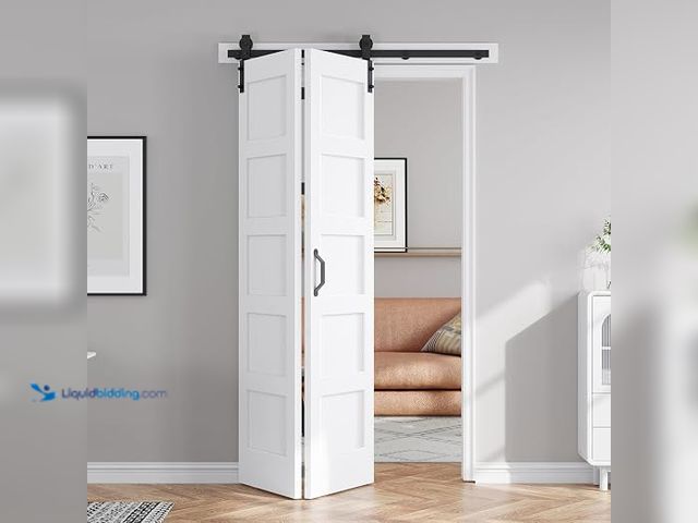 Lot 49-1632144 - Bi-Fold Barn Doors 48x84 (Double 24x84) Folding Doors for Closet | White, with 52"Hardware Kit, Inte...