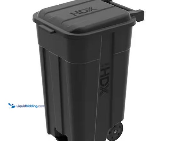 Lot 49-1568584 - HDX 45 gal. Black Heavy Duty Outdoor Trash Can with Wheels and Attached Lid Model # 999-2445W, Unuse...