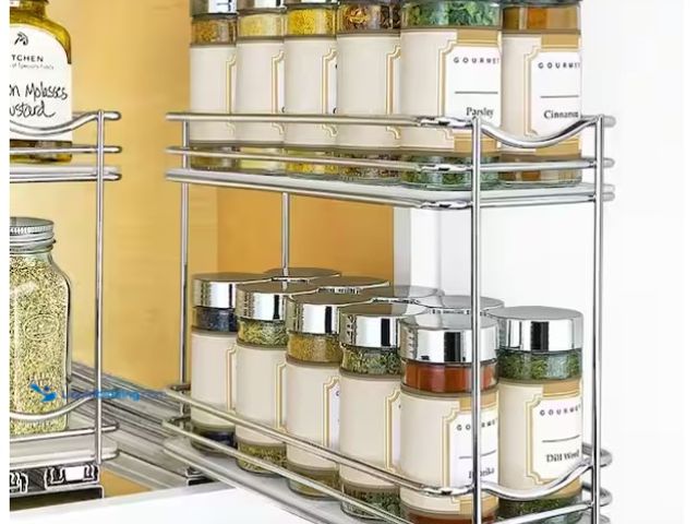 Lot 49-1580010 - LYNK PROFESSIONAL Slide Out Spice Rack Pull Out Cabinet Organizer 4-1/4 in. Wide - Double, Chrome, M...