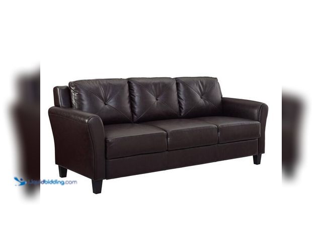 Lot 49-1599655 - Lifestyle Solutions Romeo 31.5 in. Java Faux Leather Microfiber 3-Seater English Rolled Arm Sofa wit...