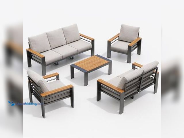 Lot 49-5549631 - Sizzim Stylish 4-Piece Black Aluminum Patio Seating Set with Comfortable Light Gray Cushions. NO TAB...