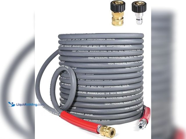 Lot 49-5556971 - 3/8" Pressure Washer Hose 50 FT, Non-Marking,4500 PSI | Steel-Wire Braided Gray Rubber, 3/8 in Quick...