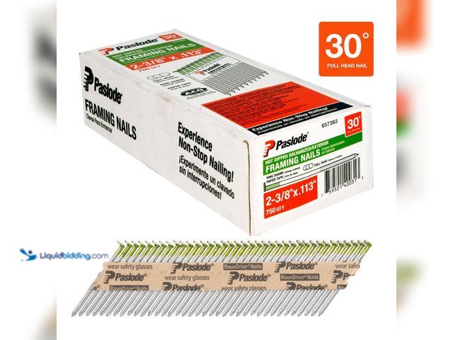 Lot 49-3563746 - 2-3/8 in. x 0.113 Round Drive 30-Degree Steel Galvanized Ring Shank Paper Tape Framing Nails (750 pe...
